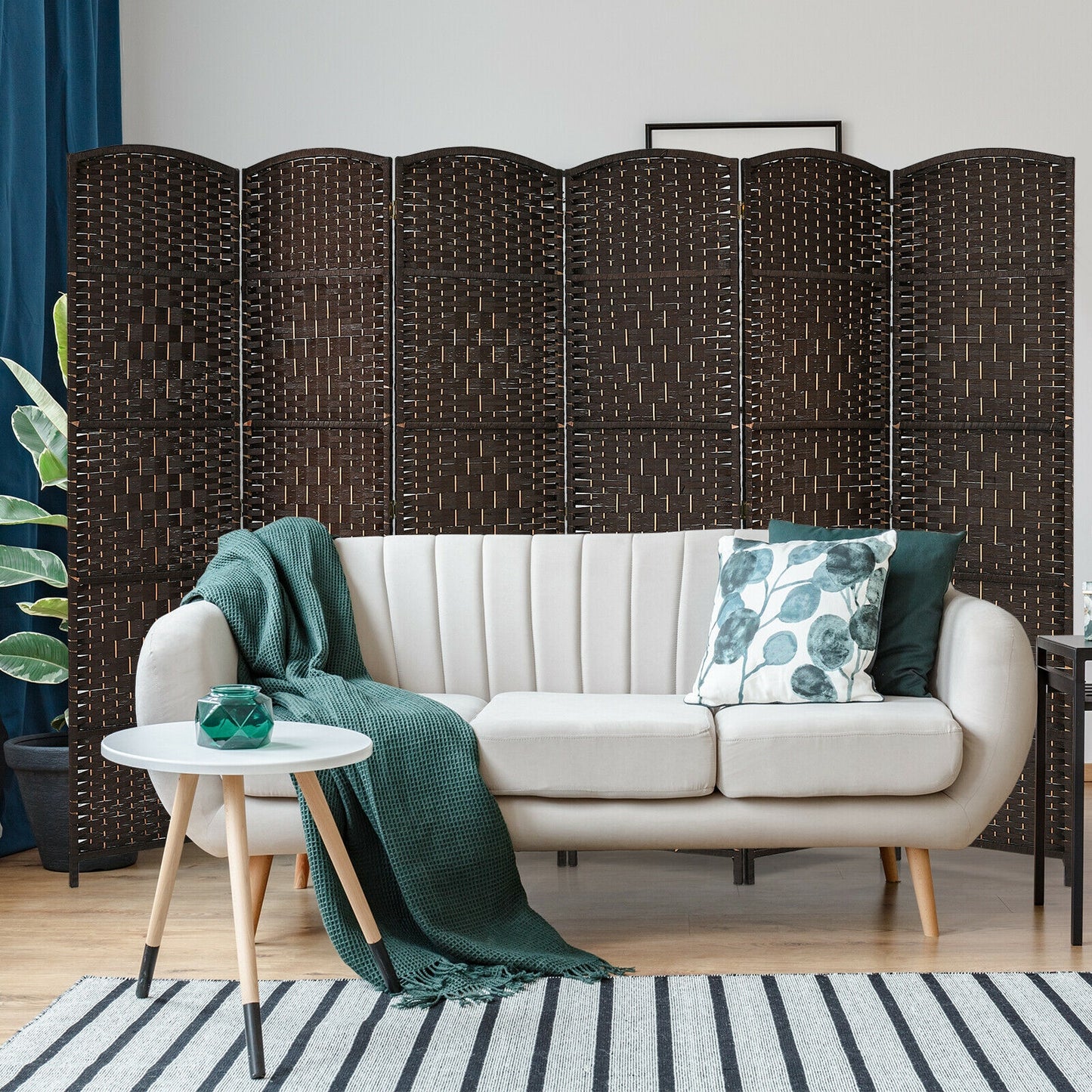 6.5Ft 6-Panel Weave Folding Fiber Room Divider Screen, Brown Room Dividers at Gallery Canada