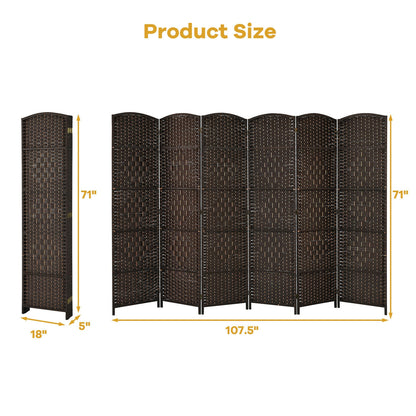 6.5Ft 6-Panel Weave Folding Fiber Room Divider Screen, Brown Room Dividers at Gallery Canada