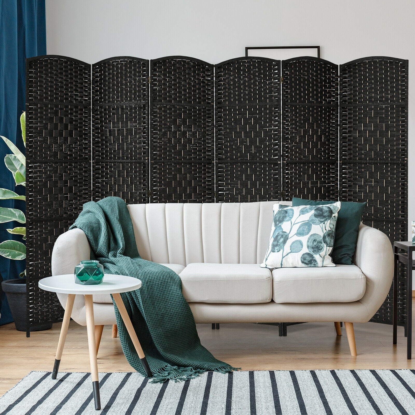 6.5Ft 6-Panel Weave Folding Fiber Room Divider Screen, Black Room Dividers at Gallery Canada