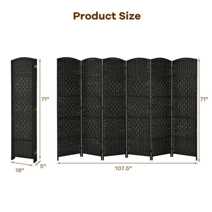 6.5Ft 6-Panel Weave Folding Fiber Room Divider Screen, Black Room Dividers at Gallery Canada