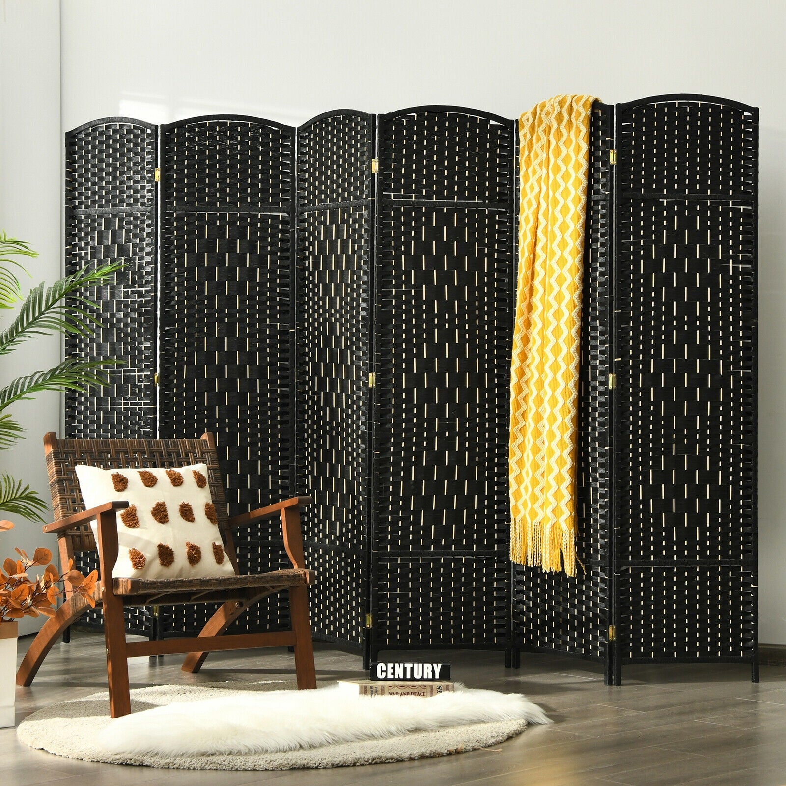 6.5Ft 6-Panel Weave Folding Fiber Room Divider Screen, Black Room Dividers at Gallery Canada