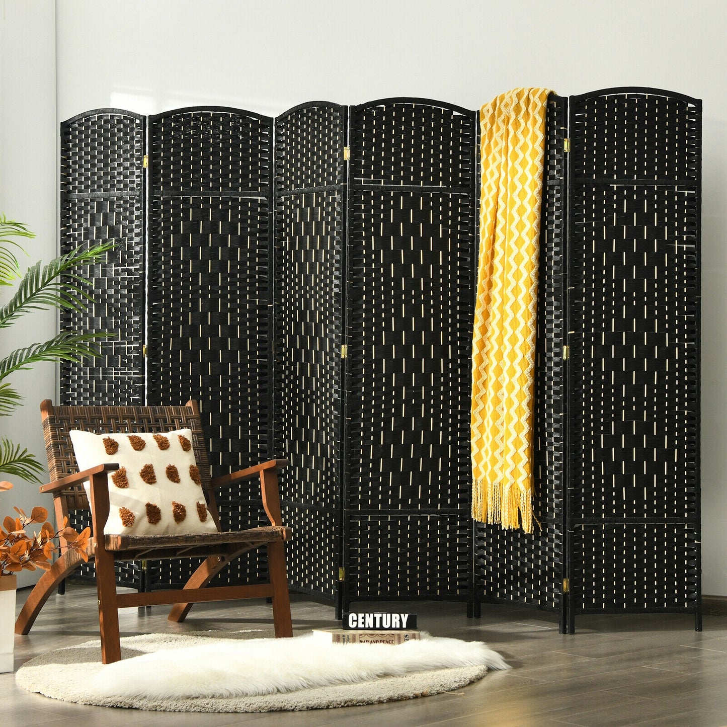 6.5Ft 6-Panel Weave Folding Fiber Room Divider Screen, Black Room Dividers at Gallery Canada