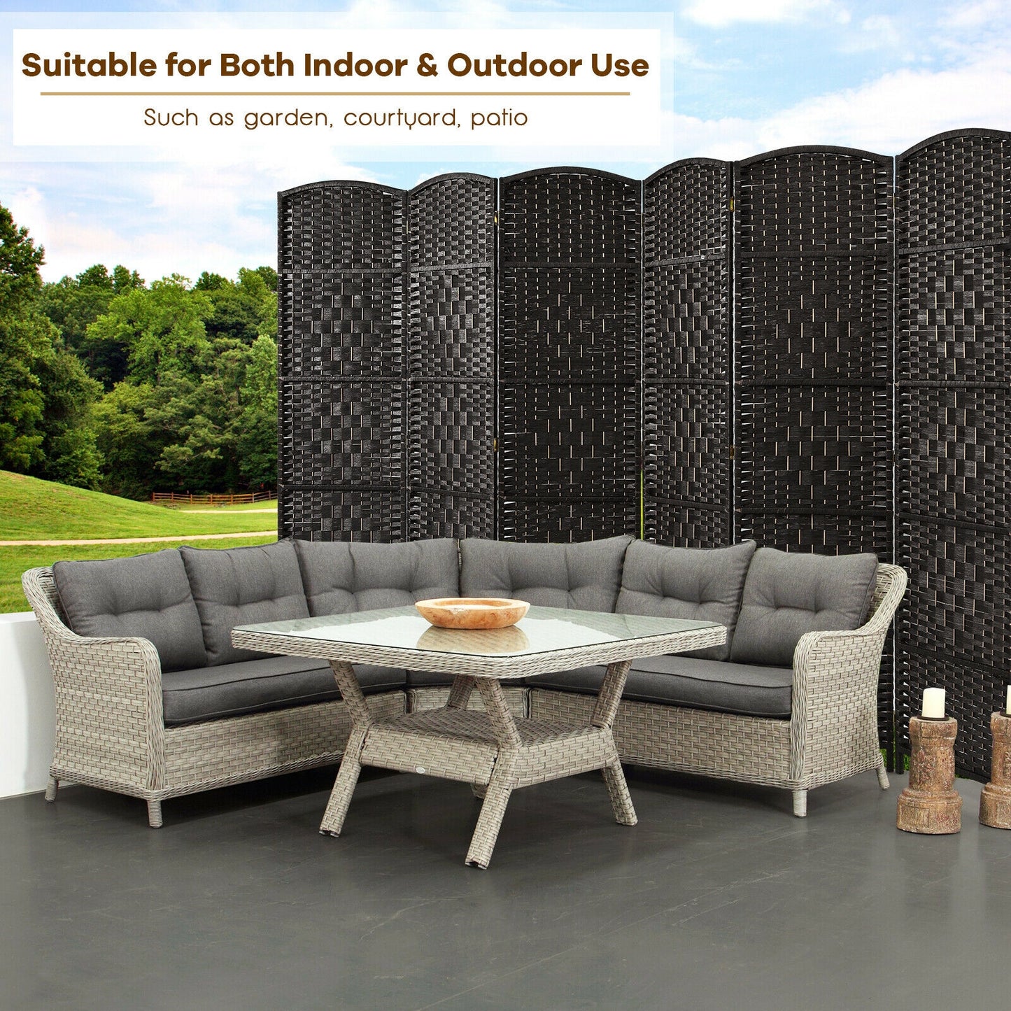 6.5Ft 6-Panel Weave Folding Fiber Room Divider Screen, Black Room Dividers at Gallery Canada