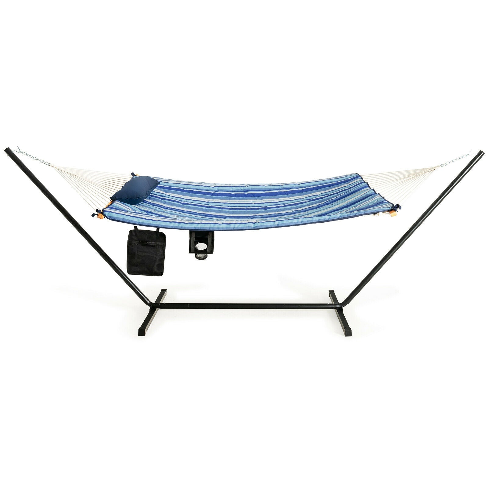 Hammock Chair Stand Set Cotton Swing with Pillow Cup Holder Indoor Outdoor, Blue Hammocks at Gallery Canada