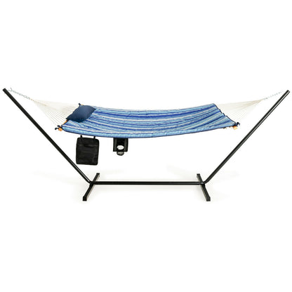 Hammock Chair Stand Set Cotton Swing with Pillow Cup Holder Indoor Outdoor, Blue Hammocks at Gallery Canada