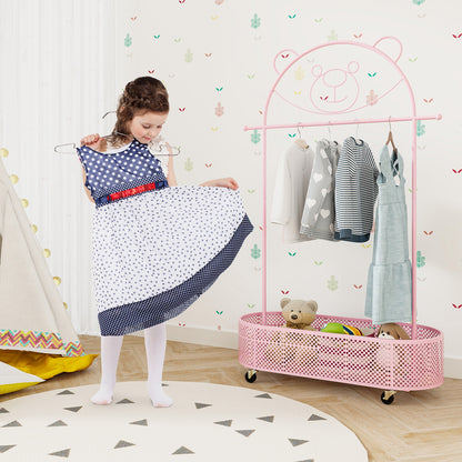 Kid Clothes Rack with 3 Adjustable Heights and Wheels, Pink Kids Storage at Gallery Canada