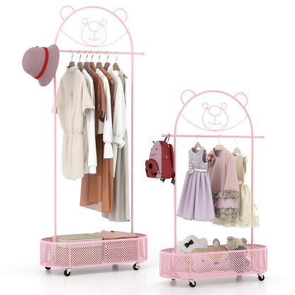 Kid Clothes Rack with 3 Adjustable Heights and Wheels, Pink Kids Storage at Gallery Canada