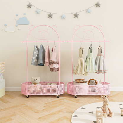 Kid Clothes Rack with 3 Adjustable Heights and Wheels, Pink Kids Storage at Gallery Canada