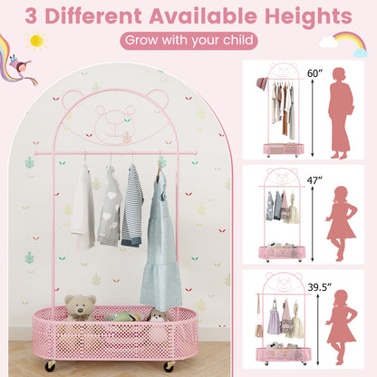 Kid Clothes Rack with 3 Adjustable Heights and Wheels, Pink Kids Storage at Gallery Canada