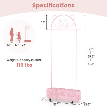 Kid Clothes Rack with 3 Adjustable Heights and Wheels, Pink Kids Storage at Gallery Canada