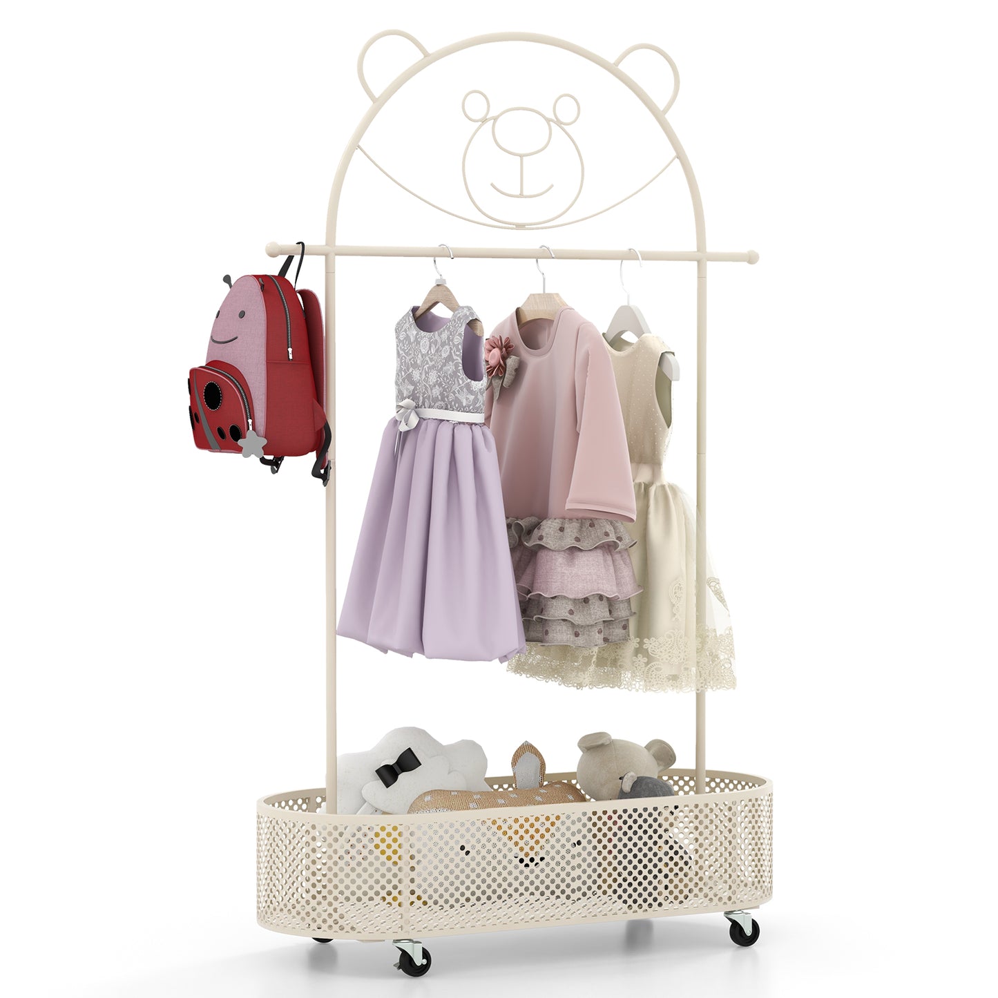 Portant pour vêtements d'enfants, 3 hauteurs réglables, roulettes, blanc