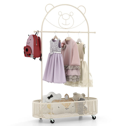 Kids Clothes Rack, 3 Adjustable Heights, Wheels, White Kids Storage White at Gallery Canada