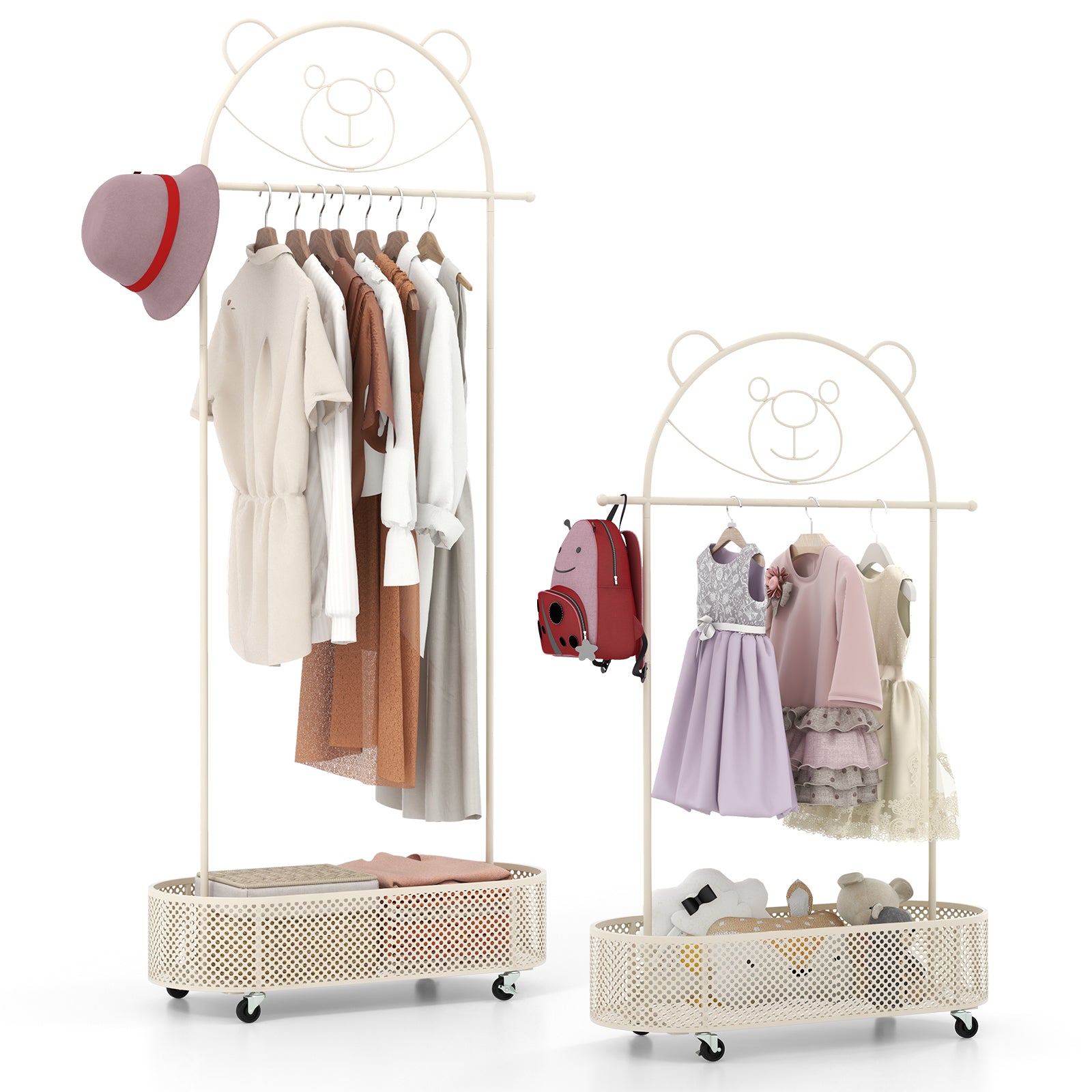 Kid Clothes Rack with 3 Adjustable Heights and Wheels, White Kids Storage at Gallery Canada