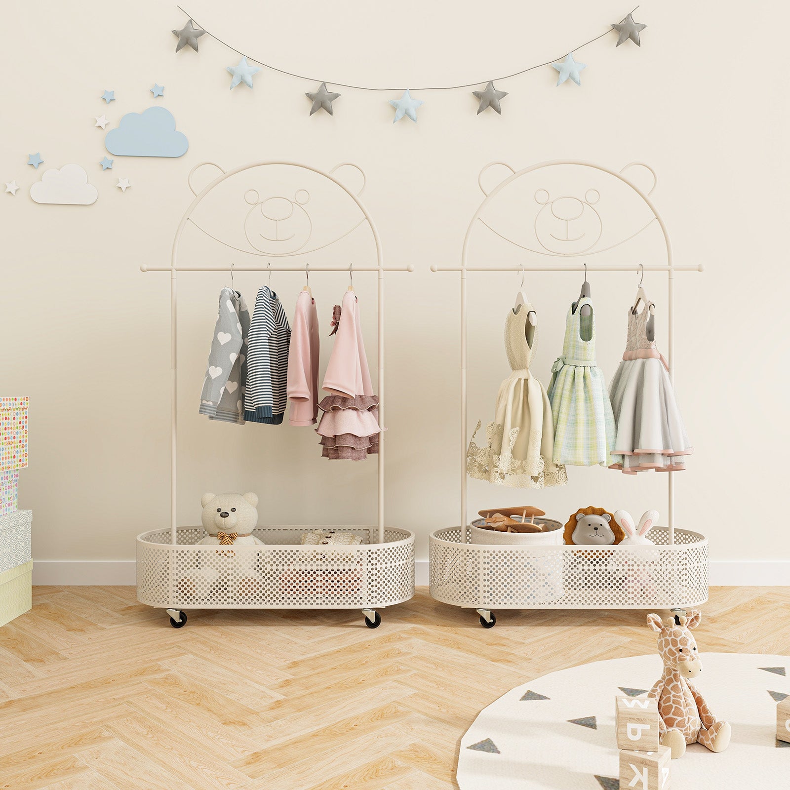 Kid Clothes Rack with 3 Adjustable Heights and Wheels, White Kids Storage at Gallery Canada