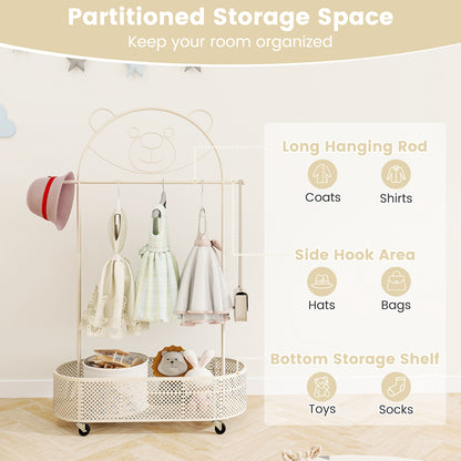 Kid Clothes Rack with 3 Adjustable Heights and Wheels, White Kids Storage at Gallery Canada