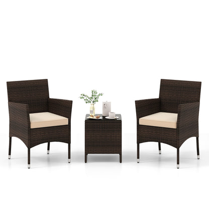 3 Pieces Outdoor Conversation Set with Cushioned Seat and Glass Tabletop, Beige Patio Conversation Sets at Gallery Canada