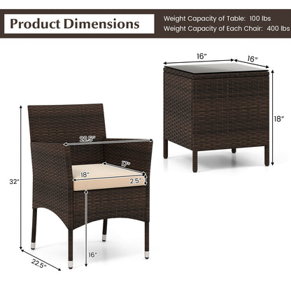 3 Pieces Outdoor Conversation Set with Cushioned Seat and Glass Tabletop, Beige Patio Conversation Sets at Gallery Canada