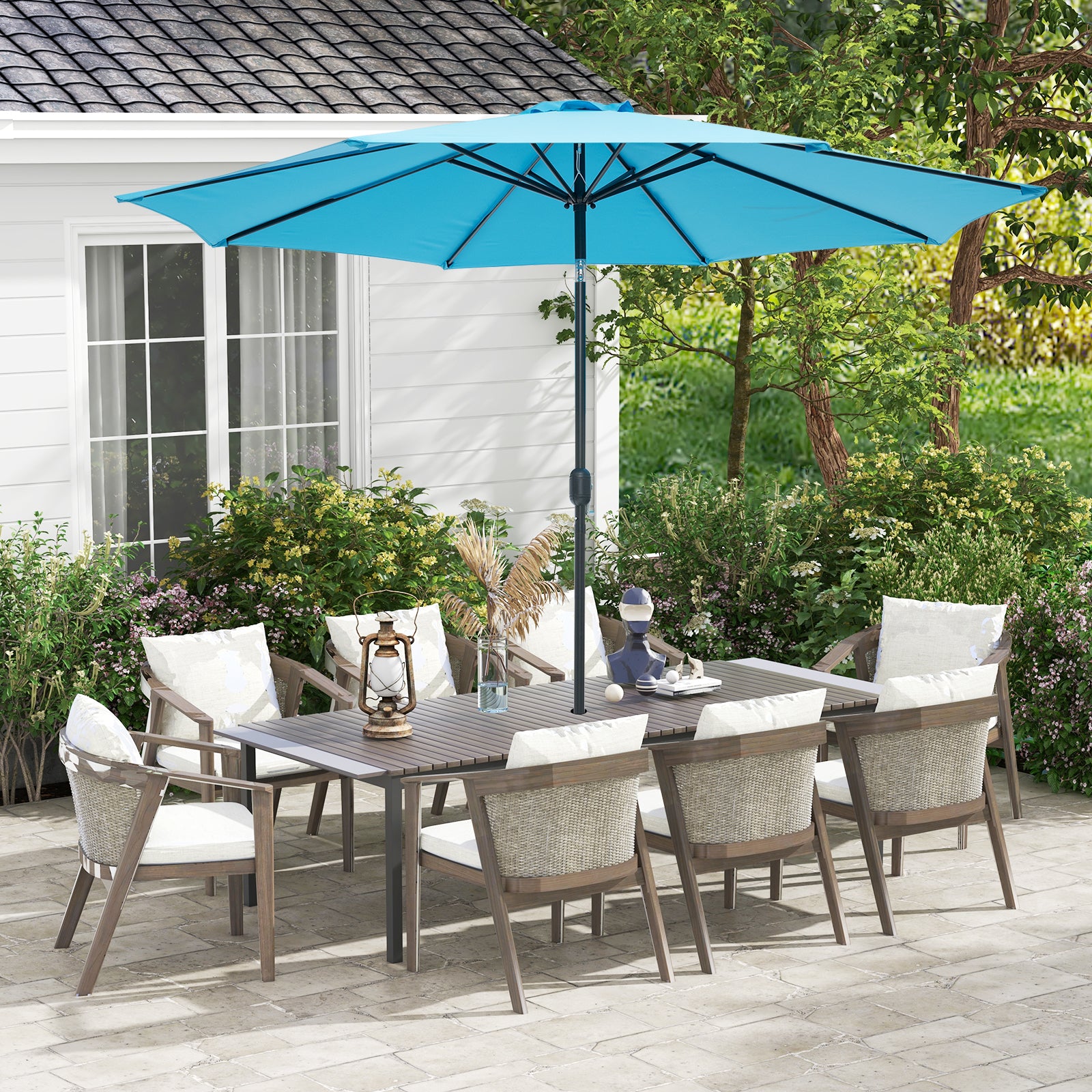 10 Feet Outdoor Patio Umbrella, Tilt Crank, Blue Outdoor Umbrellas at Gallery Canada