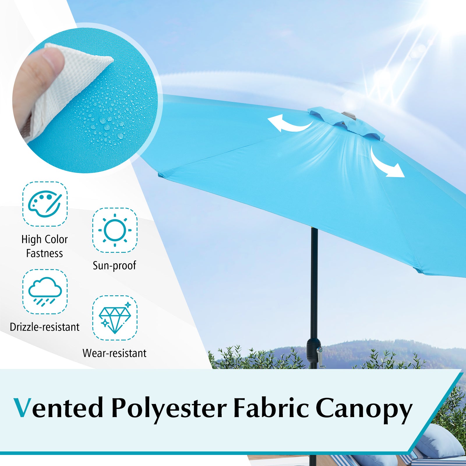 10 Feet Outdoor Patio Umbrella, Tilt Crank, Blue Outdoor Umbrellas at Gallery Canada