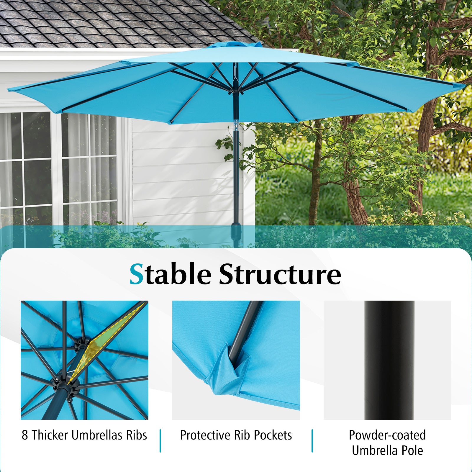 10 Feet Outdoor Patio Umbrella, Tilt Crank, Blue Outdoor Umbrellas at Gallery Canada