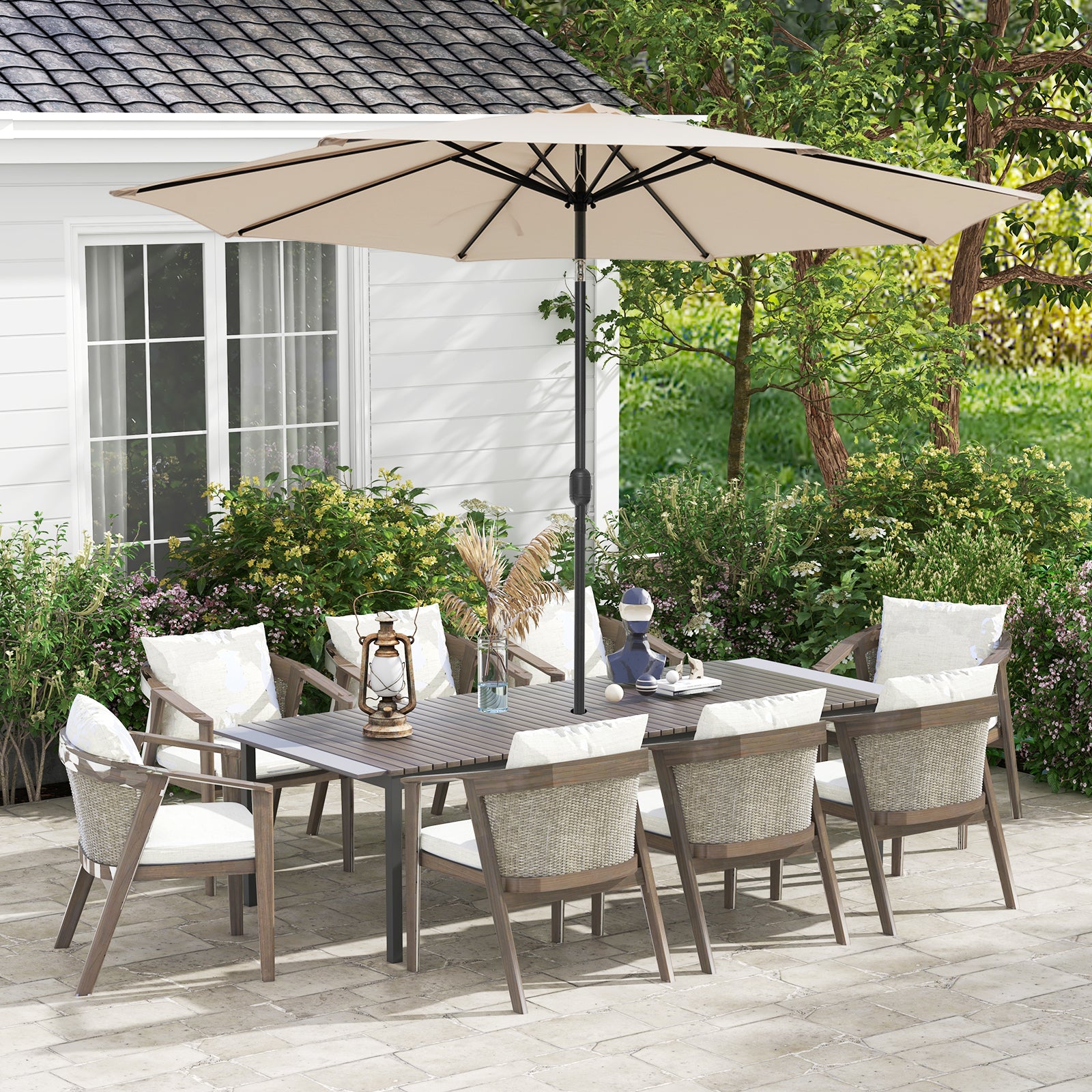 10 Feet Outdoor Patio Umbrella with Tilt Adjustment and Crank, Beige Outdoor Umbrellas at Gallery Canada