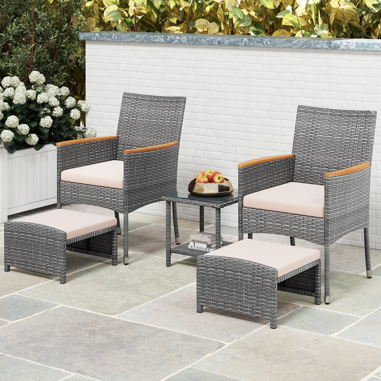 5 Pieces Patio Conversation Set with Soft Cushions and Ottomans, Beige Patio Conversation Sets at Gallery Canada