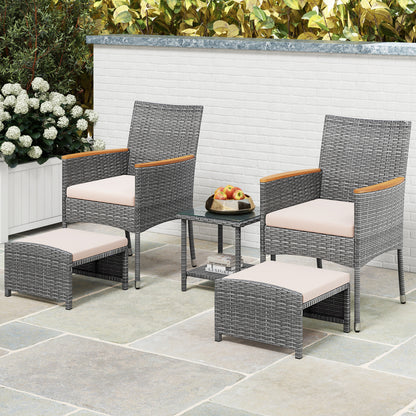 5 Pieces Patio Conversation Set with Soft Cushions and Ottomans, Beige Patio Conversation Sets at Gallery Canada