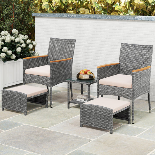 5 Pieces Patio Conversation Set with Soft Cushions and Ottomans, Beige Patio Conversation Sets Beige at Gallery Canada