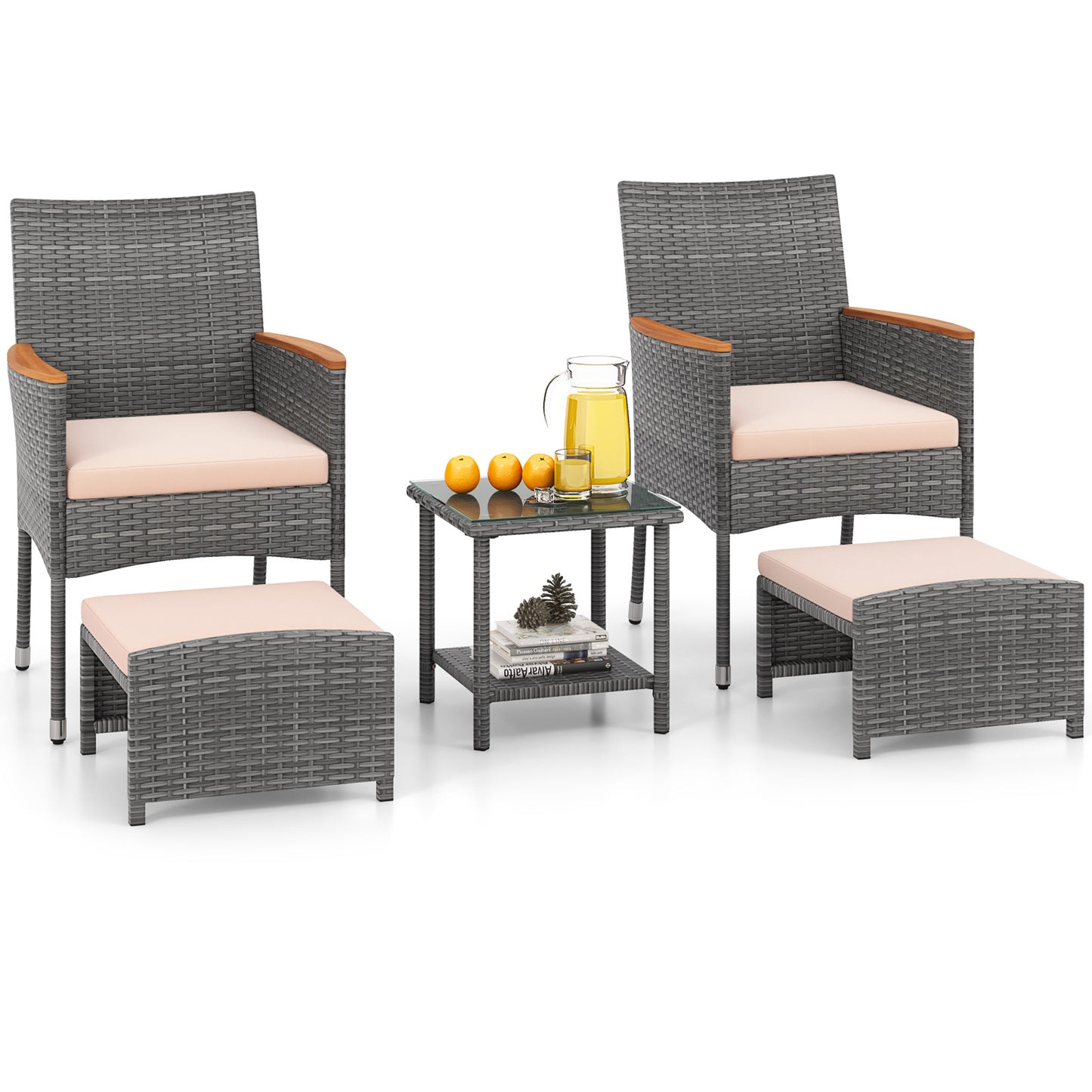 5 Pieces Patio Conversation Set with Soft Cushions and Ottomans, Beige Patio Conversation Sets at Gallery Canada