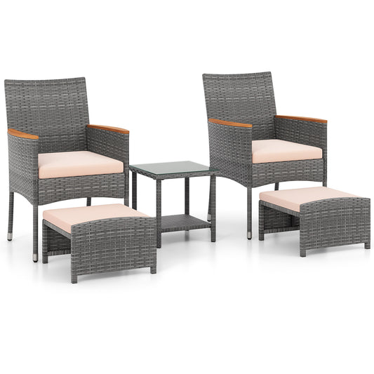 5 Pieces Patio Conversation Set with Soft Cushions and Ottomans, Beige Patio Conversation Sets Beige at Gallery Canada