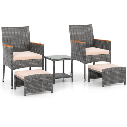Ensemble de conversation pour patio 5 pièces, coussins moelleux, poufs, beige