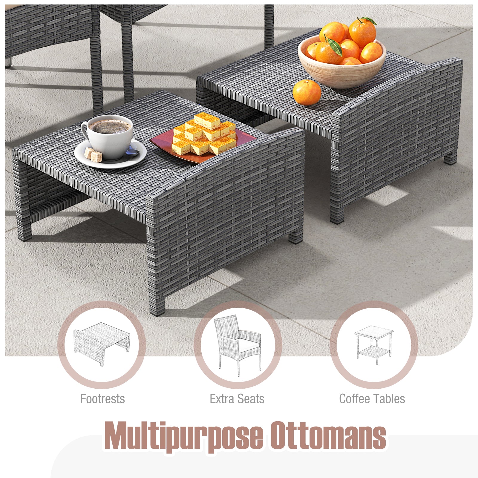 5 Pieces Patio Conversation Set with Soft Cushions and Ottomans, Beige Patio Conversation Sets at Gallery Canada