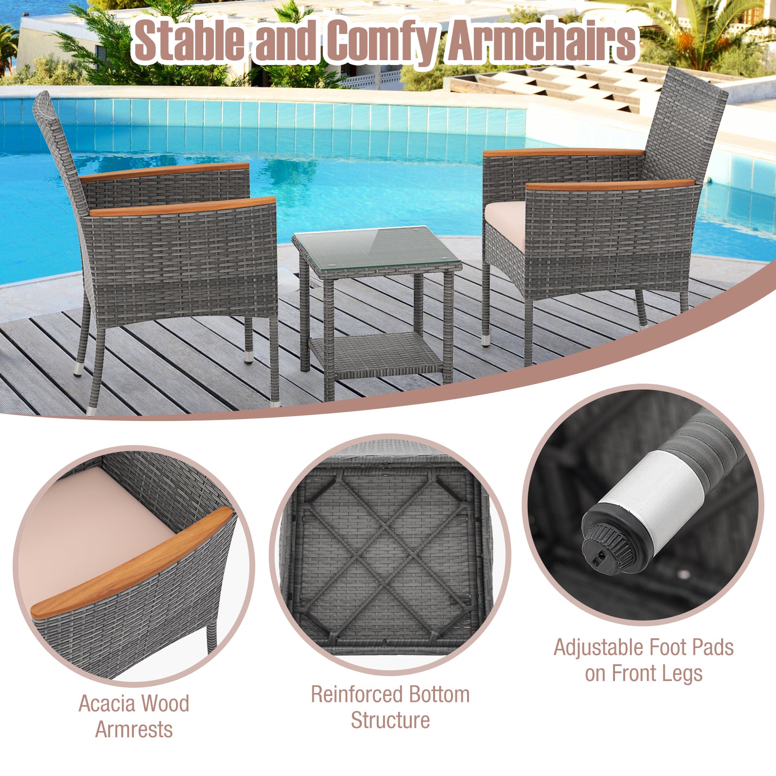 5 Pieces Patio Conversation Set with Soft Cushions and Ottomans, Beige Patio Conversation Sets at Gallery Canada