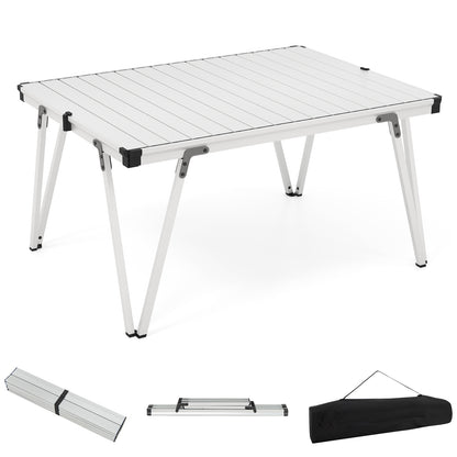 Table de Camping Pliable Avec Sac de Rangement, Plateau Imperméable, Argent
