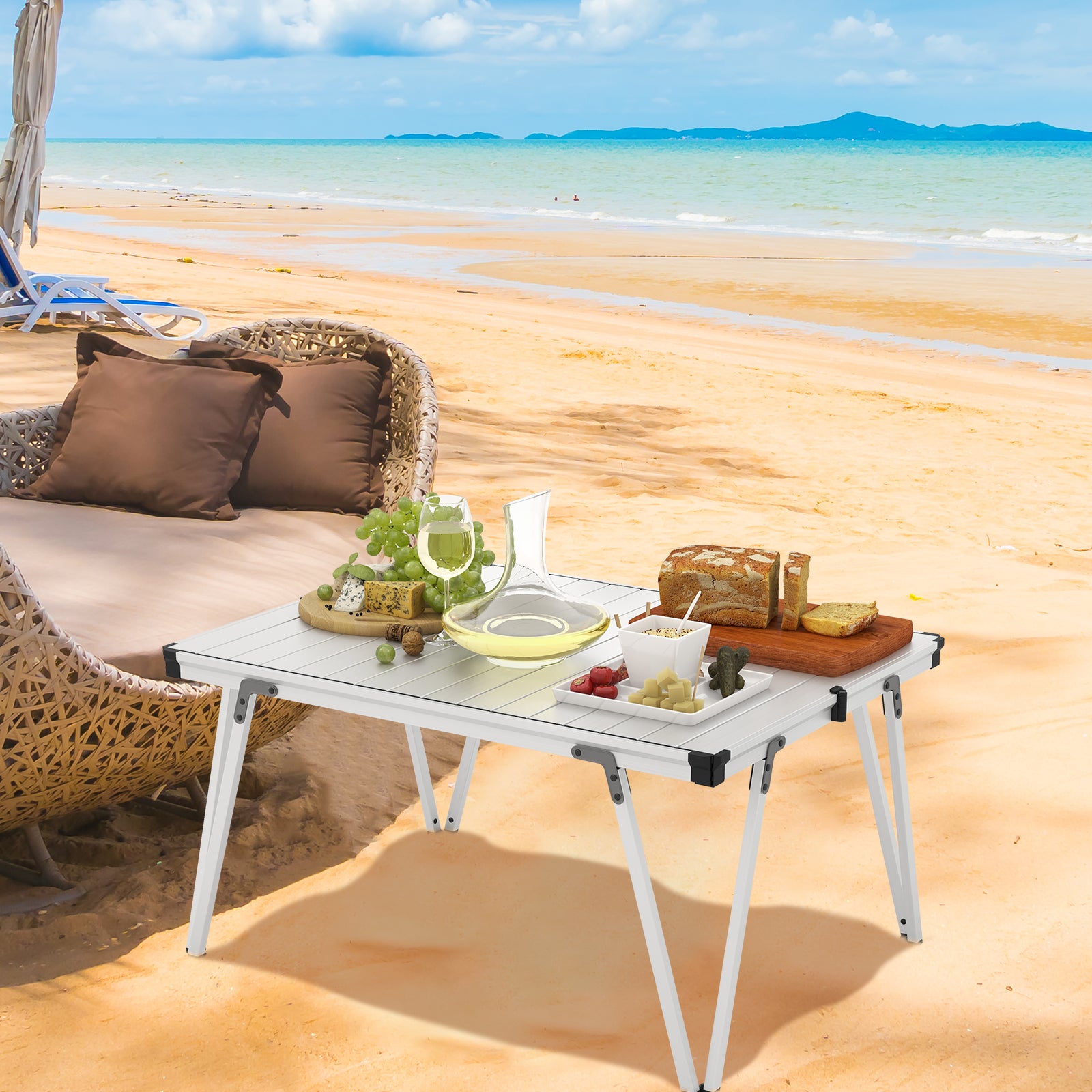 Folding Camping Table Picnic Table with Storage Bag and Waterproof Desktop, Silver Picnic Tables at Gallery Canada