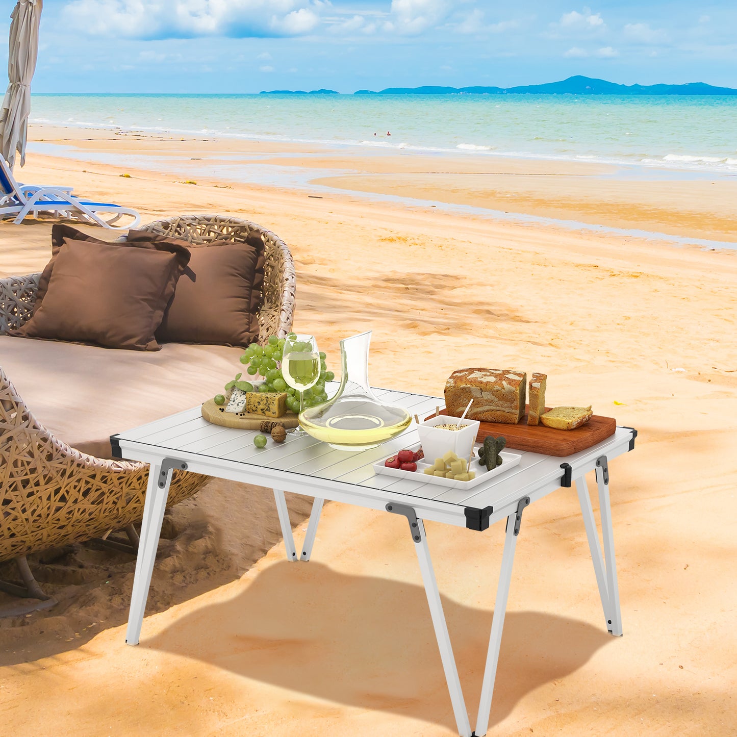 Folding Camping Table Picnic Table with Storage Bag and Waterproof Desktop, Silver Picnic Tables at Gallery Canada