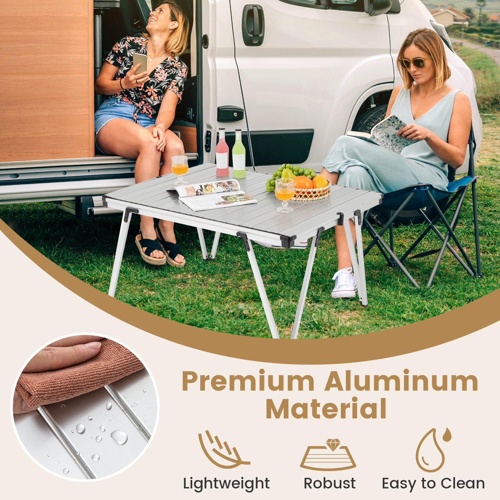 Folding Camping Table Picnic Table with Storage Bag and Waterproof Desktop, Silver Picnic Tables at Gallery Canada