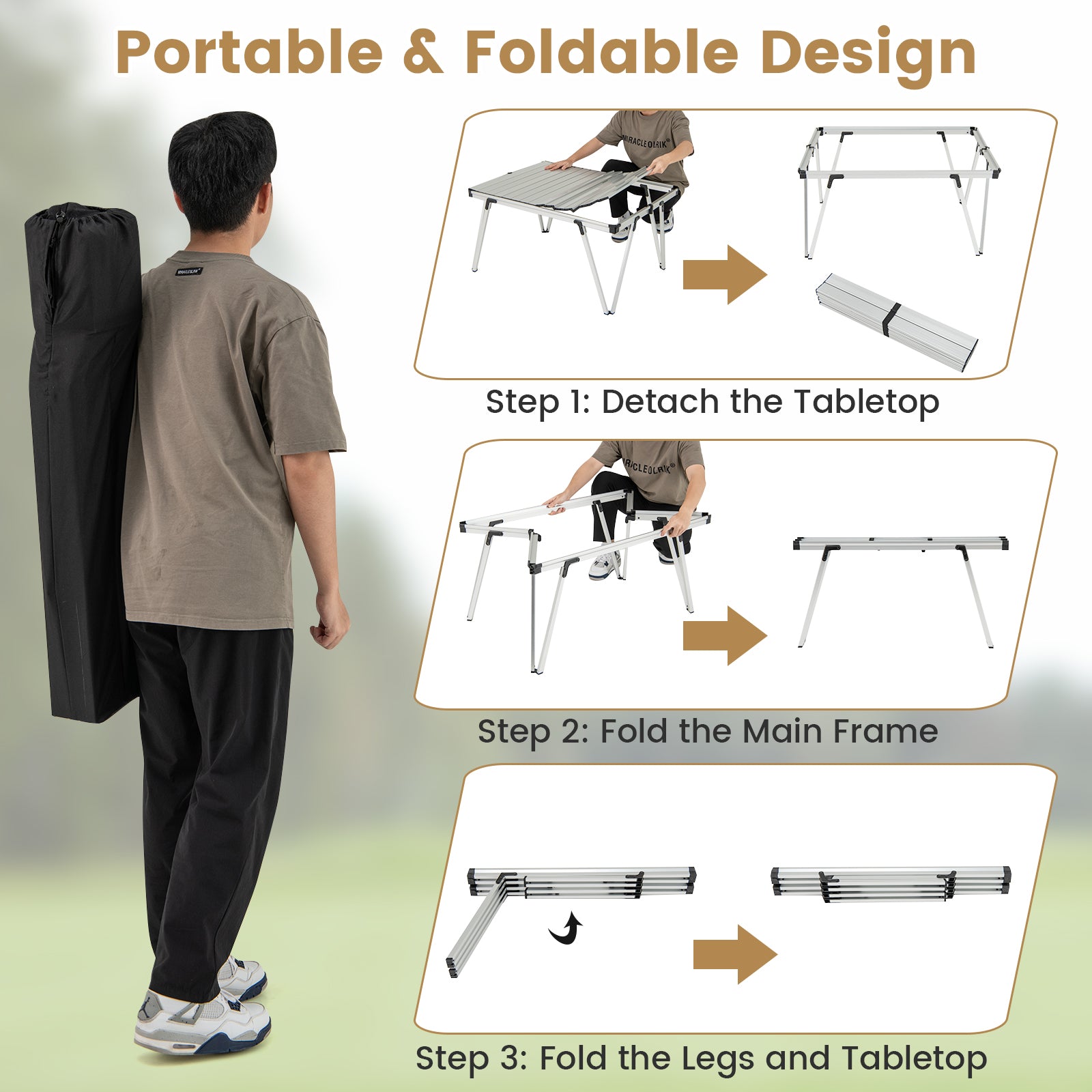 Folding Camping Table Picnic Table with Storage Bag and Waterproof Desktop, Silver Picnic Tables at Gallery Canada