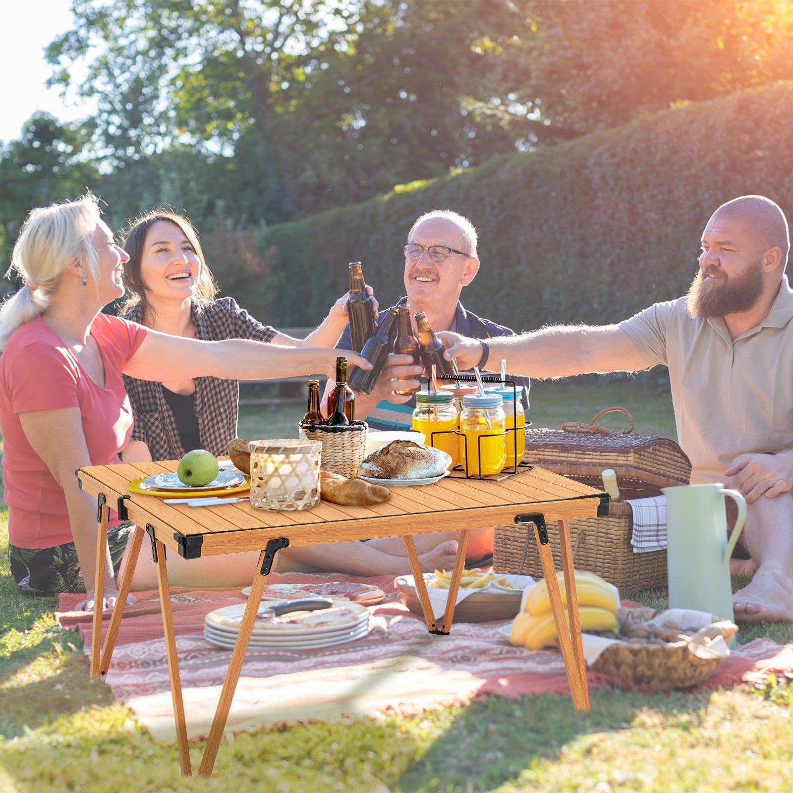 Folding Camping Table Picnic Table with Storage Bag and Waterproof Desktop, Brown Picnic Tables at Gallery Canada