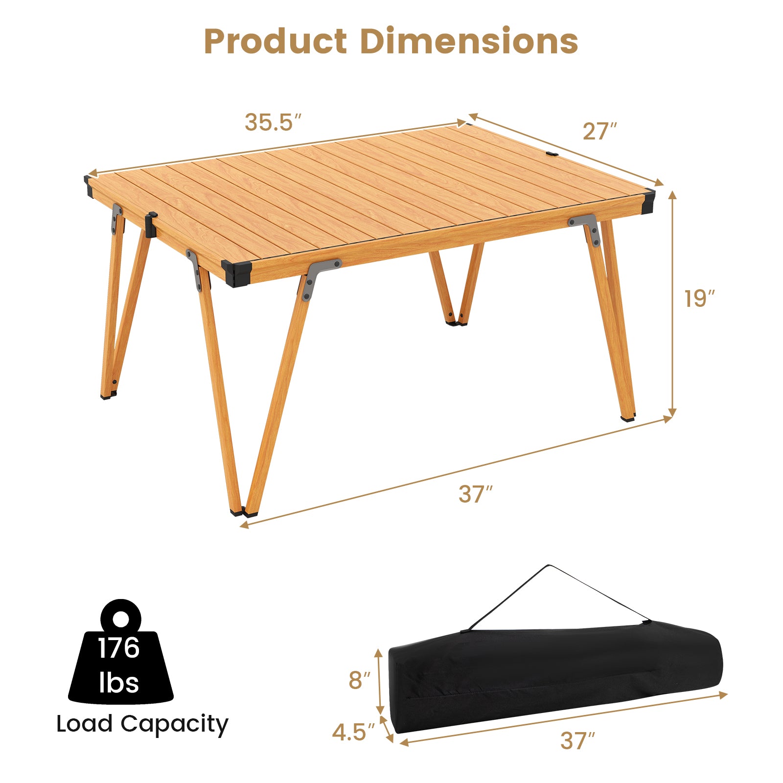 Folding Camping Table Picnic Table with Storage Bag and Waterproof Desktop, Brown Picnic Tables at Gallery Canada