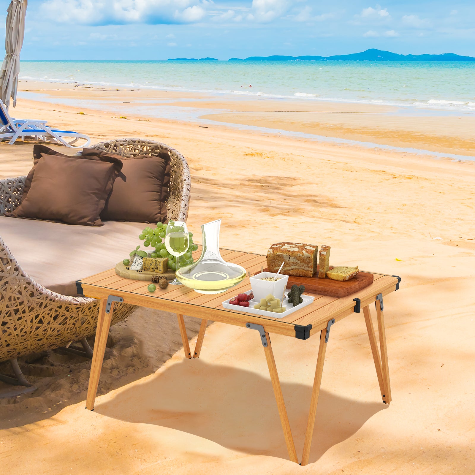 Folding Camping Table Picnic Table with Storage Bag and Waterproof Desktop, Brown Picnic Tables at Gallery Canada