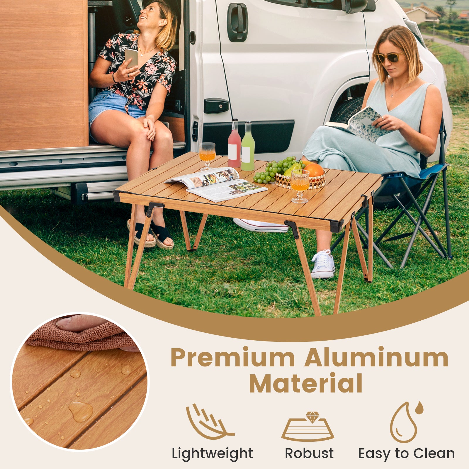 Folding Camping Table Picnic Table with Storage Bag and Waterproof Desktop, Brown Picnic Tables at Gallery Canada