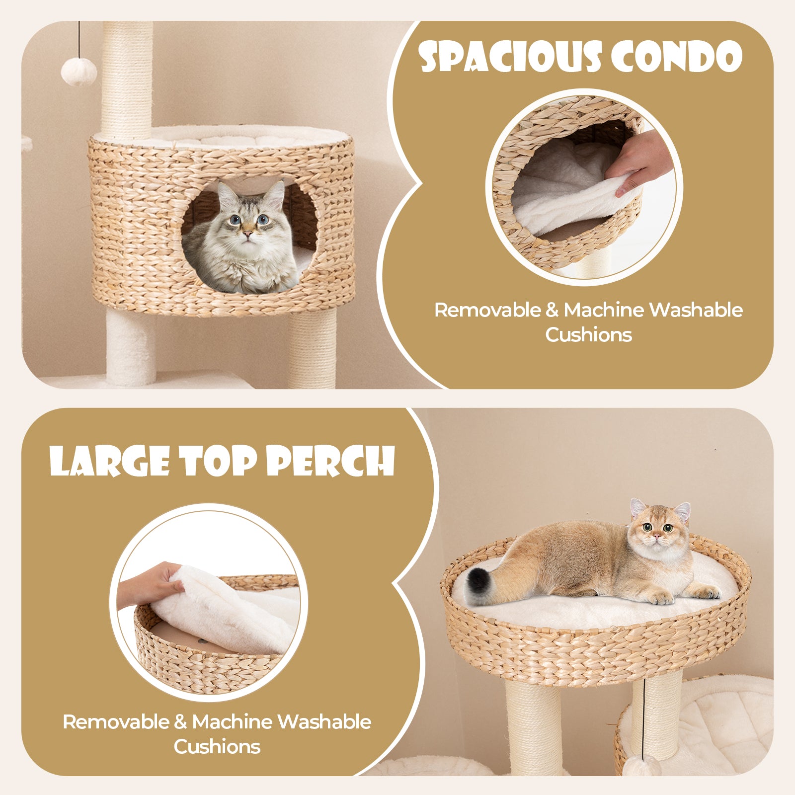 Modern Cat Tree for Indoor Cats with Cattail Fluff Condo and Top Perch, Natural Cat Trees Condos & Scratchers at Gallery Canada