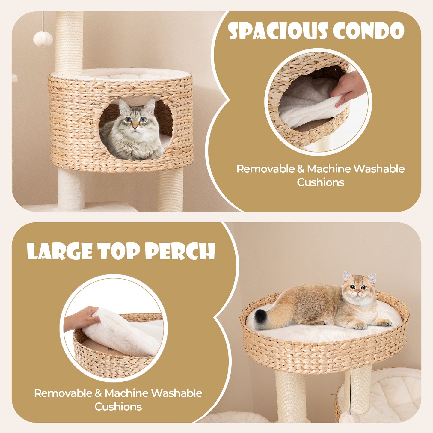 Modern Cat Tree for Indoor Cats with Cattail Fluff Condo and Top Perch, Natural Cat Trees Condos & Scratchers at Gallery Canada