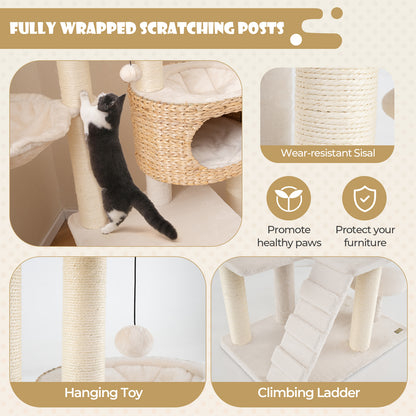 Modern Cat Tree for Indoor Cats with Cattail Fluff Condo and Top Perch, Natural Cat Trees Condos & Scratchers at Gallery Canada