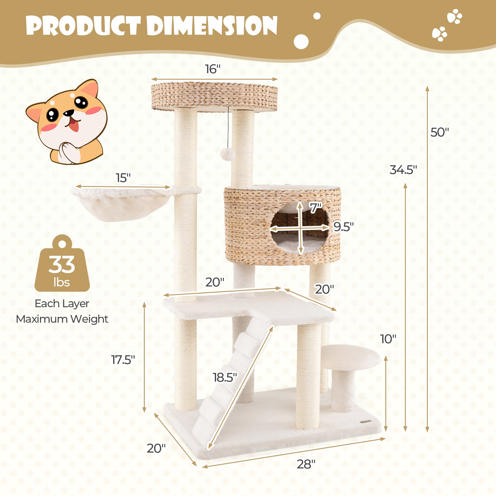 Modern Cat Tree for Indoor Cats with Cattail Fluff Condo and Top Perch, Natural Cat Trees Condos & Scratchers at Gallery Canada