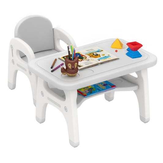 Kids Activity Table and Chair Set with Montessori Toys for Preschool and Kindergarten, Gray Kids Table & Chair Sets Gray at Gallery Canada