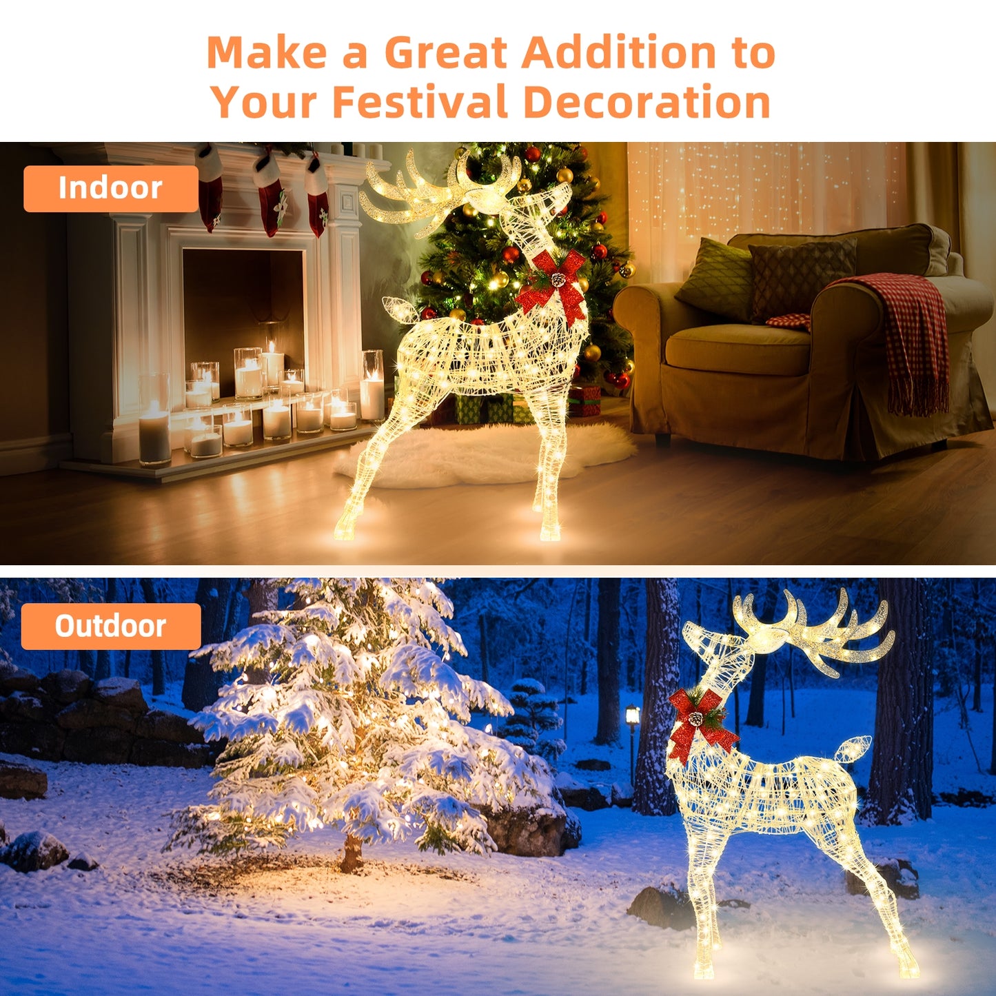 Lighted Standing Reindeer With Stakes, Christmas Decoration, White Christmas Decor & Accessories at Gallery Canada