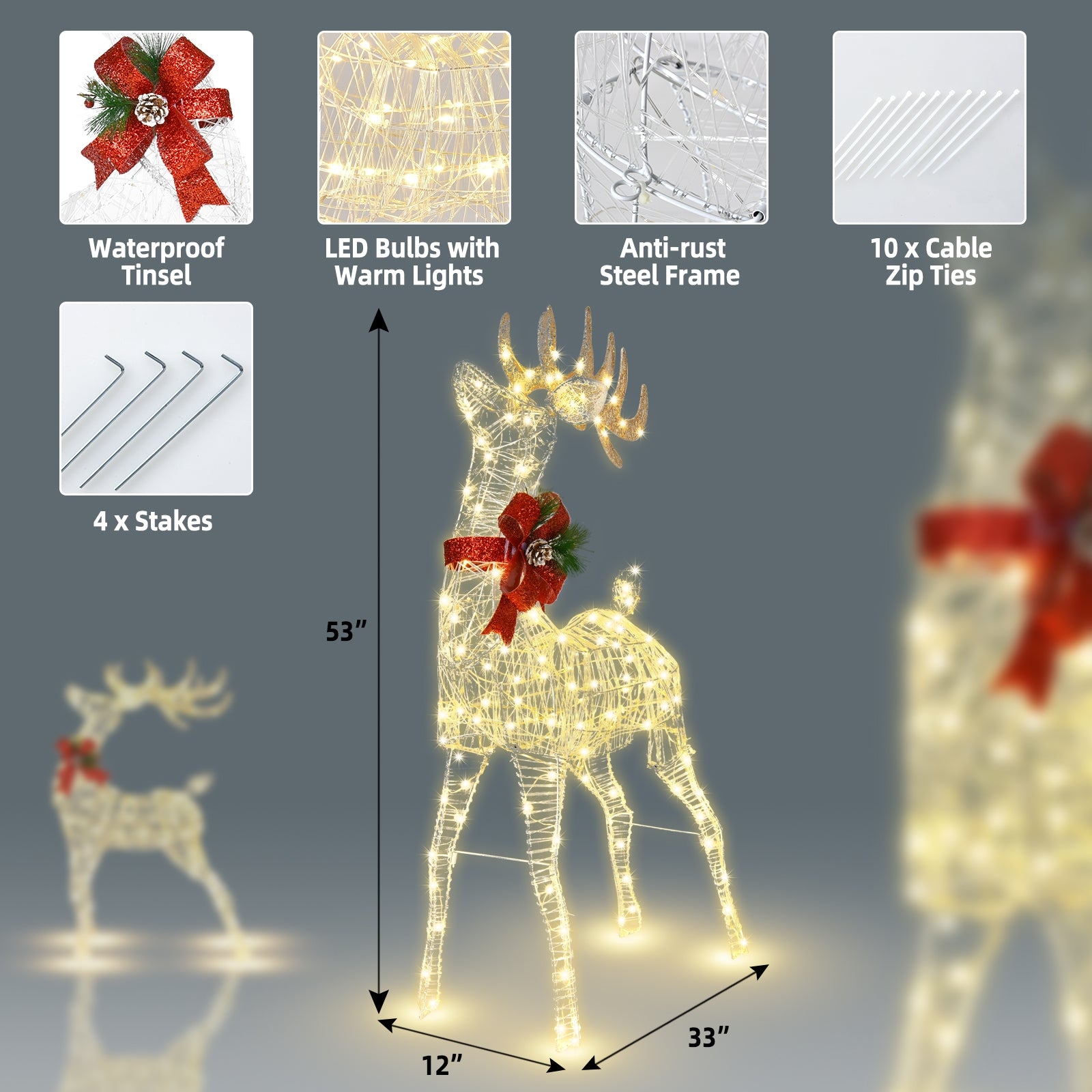 Lighted Standing Reindeer With Stakes, Christmas Decoration, White Christmas Decor & Accessories at Gallery Canada