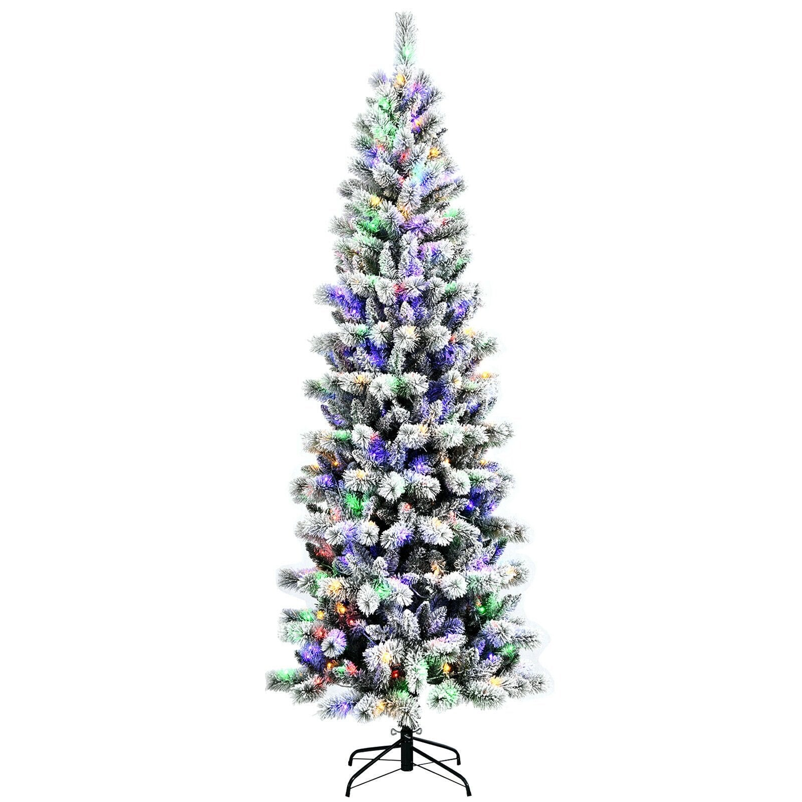 8 Feet Pre-Lit Hinged Snow Flocked Christmas Tree with Remote Control, White Christmas Tree 8 ft at Gallery Canada